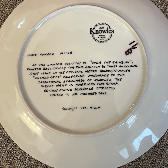 ❣️Knowles Wizard Of Oz -Over the Rainbow Limited Edition Collectors Plate❣️ - Picture 3 of 4